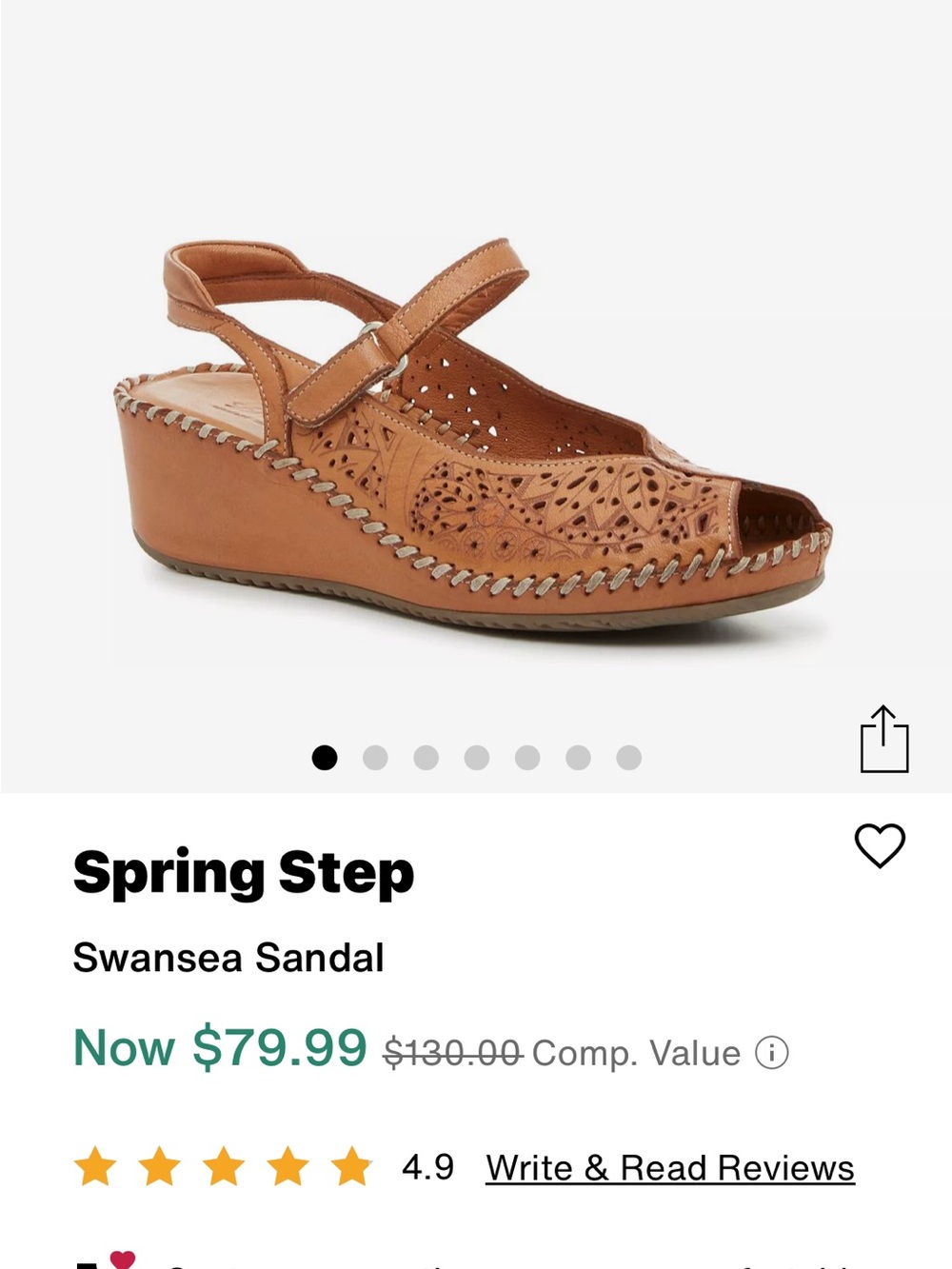 NWOT Spring Step Tan Perforated Leather Slingback Sandals
